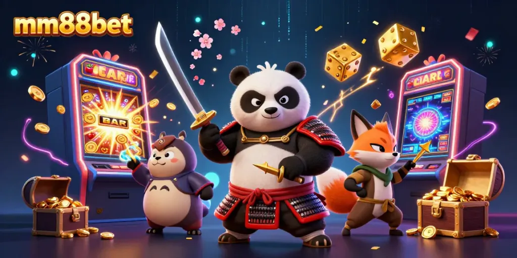 Experience the thrill of mm88bet with exciting characters and overflowing jackpots in a dynamic casino scene.
