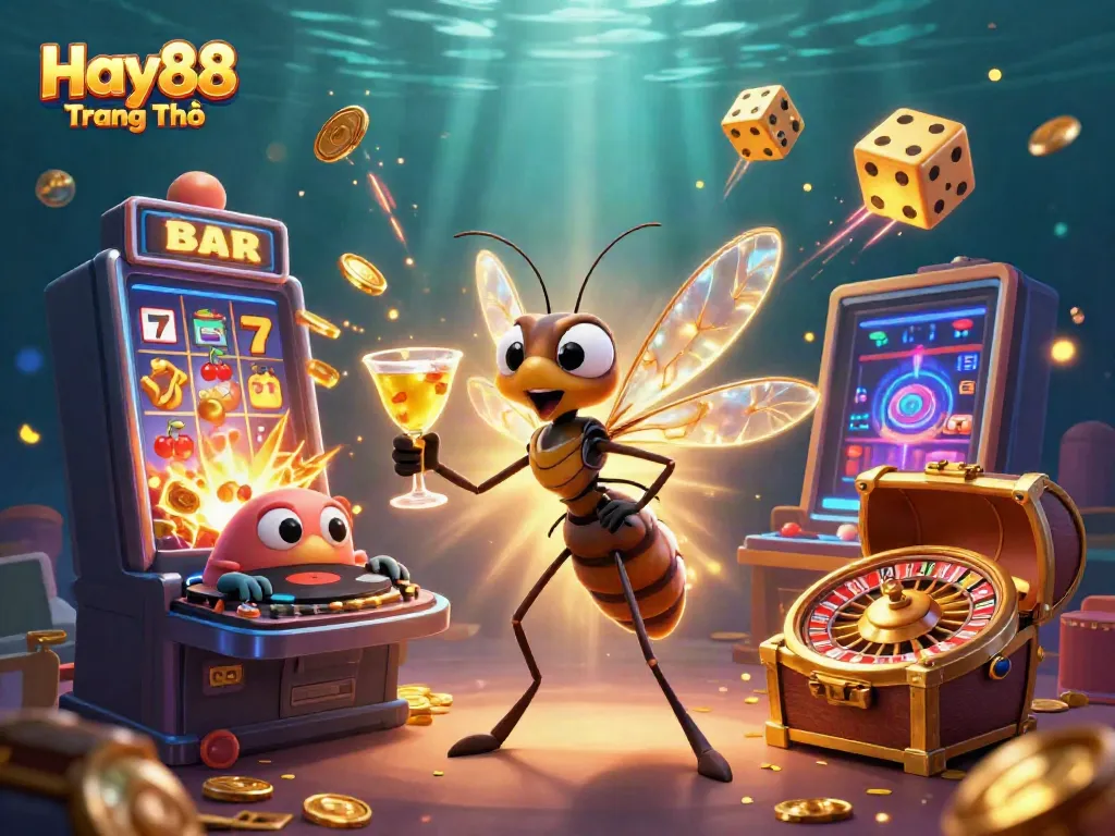 Capture the excitement of Hay88 Trang Chủ with a lively 3D casino scene showcasing unique characters and dynamic elements.