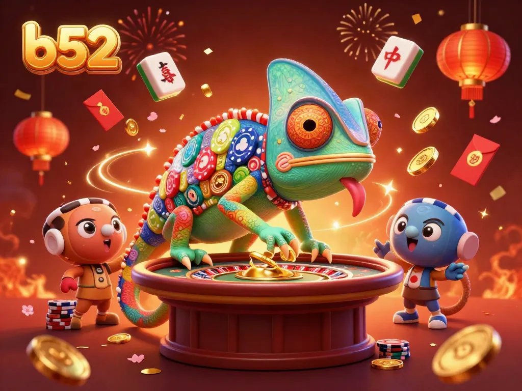 Experience thrilling moments at b52 casino with vibrant chameleon owner and dynamic gaming elements.