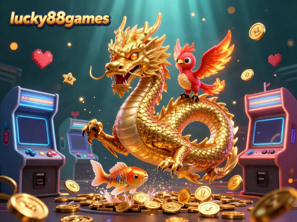 Engage with lucky88games thrilling casino experience featuring a fierce dragon, phoenix, and koi in an enchanting setting.