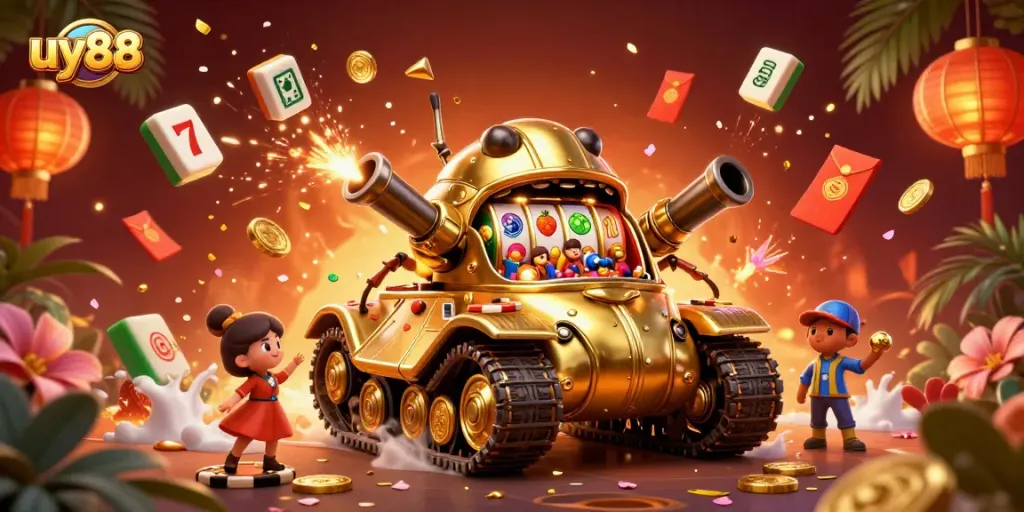 Engage with uy88's vibrant casino atmosphere featuring a golden beetle tank with exciting gaming elements.