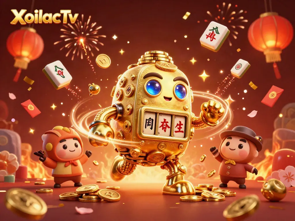 Experience the excitement of gambling with XoilacTv's vibrant casino-themed illustration featuring a golden golem and dynamic elements.