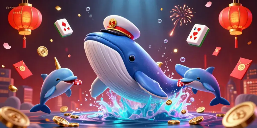 Engage with the exciting underwater world of trang chủ xx88 featuring whales, poker chips, and vibrant festivities.