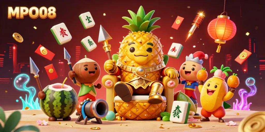 Engage in MPO08's vibrant online gaming experience with colorful characters and lively casino elements.