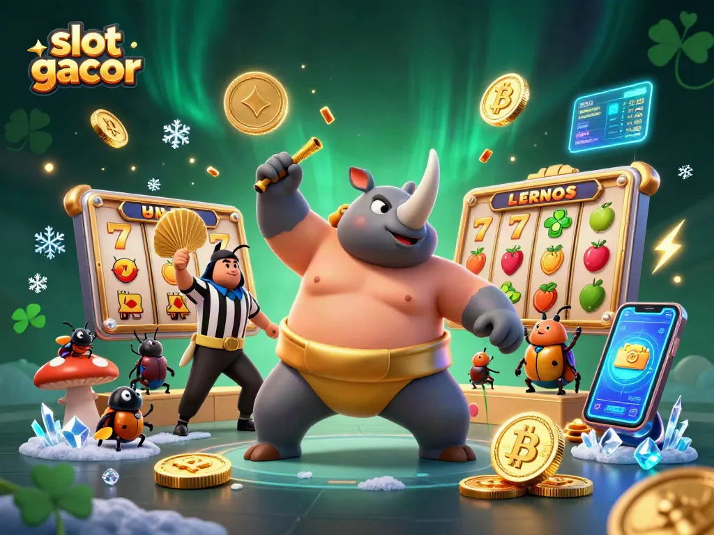 Experience thrilling gameplay with slot gacor as a rhinoceros beetle champion dominates, coins flying!