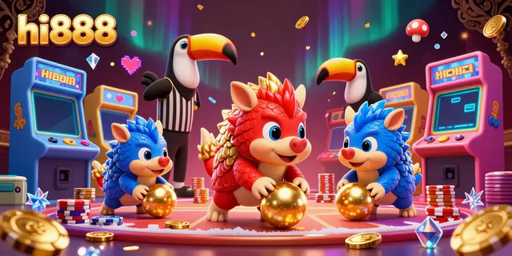 Watch rival pangolins compete in a dynamic casino scene featuring hi888.