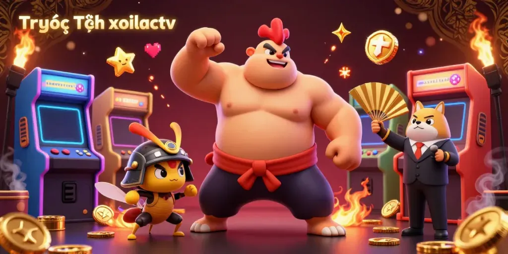Experience the excitement of Trực Tiếp xoilactv with vibrant 3D characters amidst thrilling gaming elements.