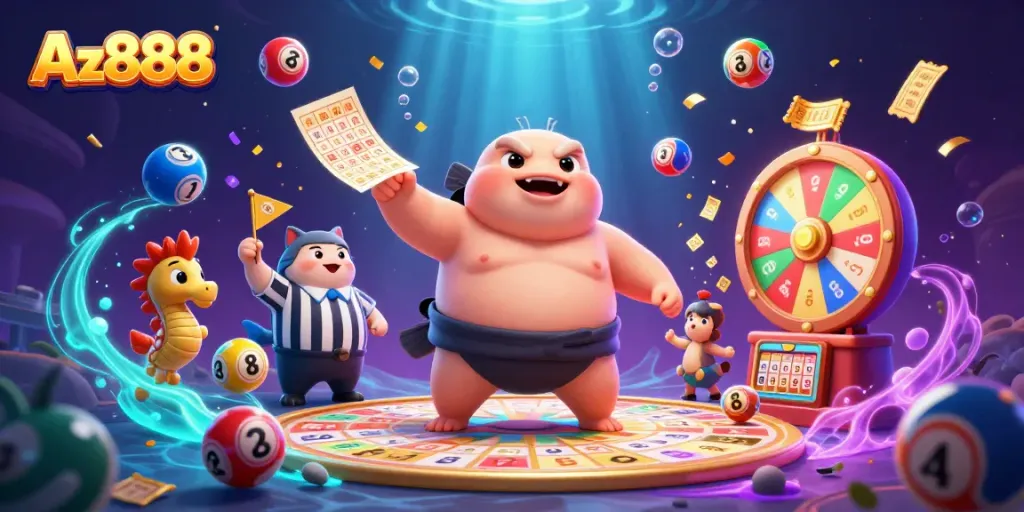 Az888 brings excitement to life, featuring vibrant lottery action with lively characters in a colorful underwater theme.