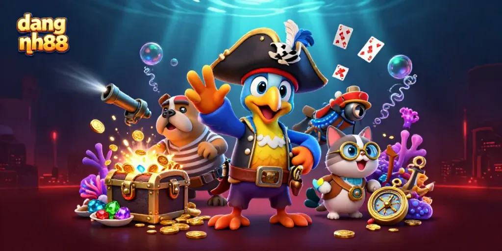 Engage in the thrilling casino experience with dang nhap qs88 as pirate characters navigate gambling treasures.