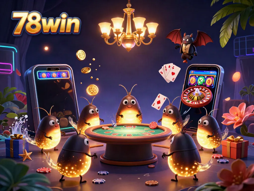 Engage with 78win in a vibrant cave casino filled with animated glowworms and exciting game elements.