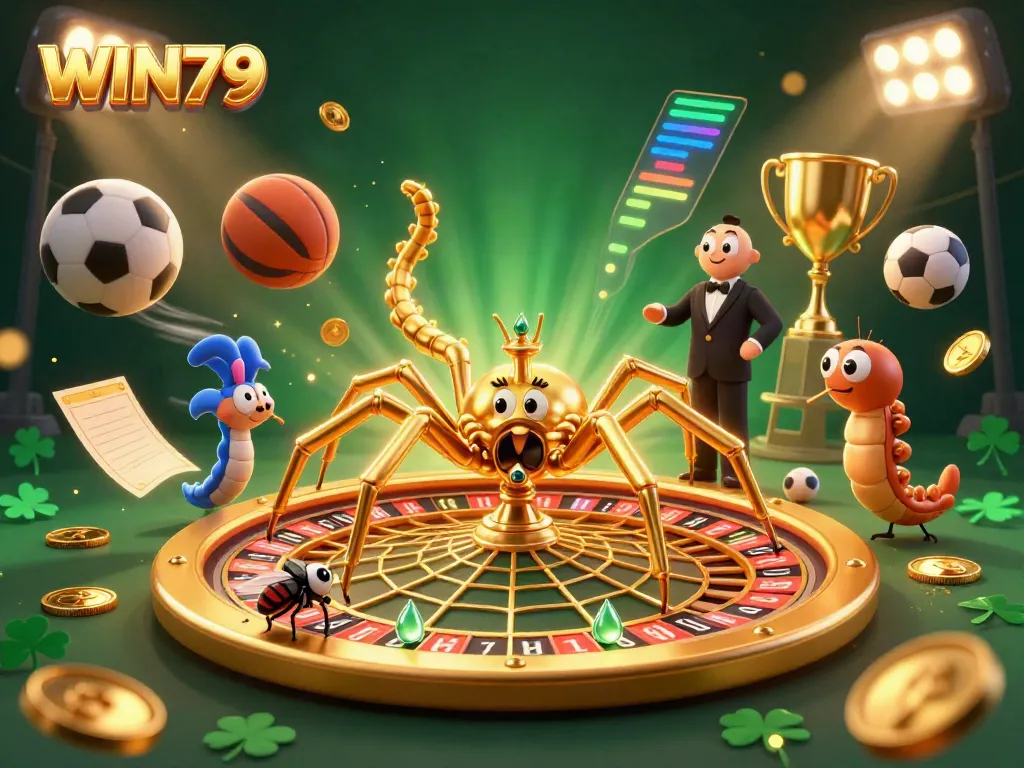 Experience thrilling betting excitement with WIN79 through this vibrant 3D spider roulette scene.