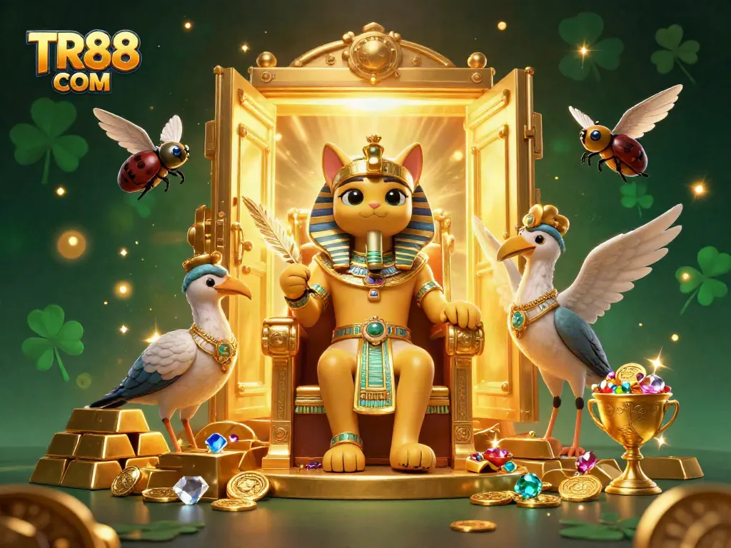 Engage in thrilling gambling with the rich imagery of TR88 COM's pharaoh cat and treasures.