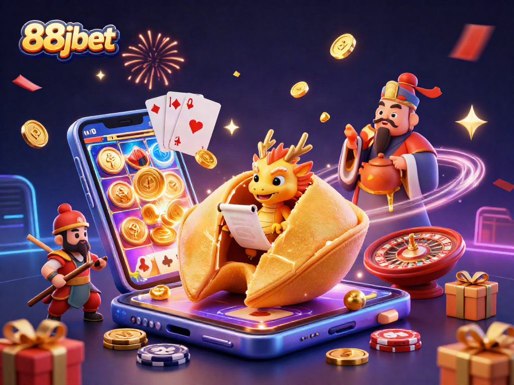Win with engaging slots and games at 88jbet, featuring a vibrant 3D scene.