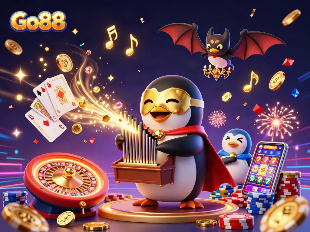 Go88 captivates players with an epic casino scene featuring a golden coin cannon and vibrant gaming elements.