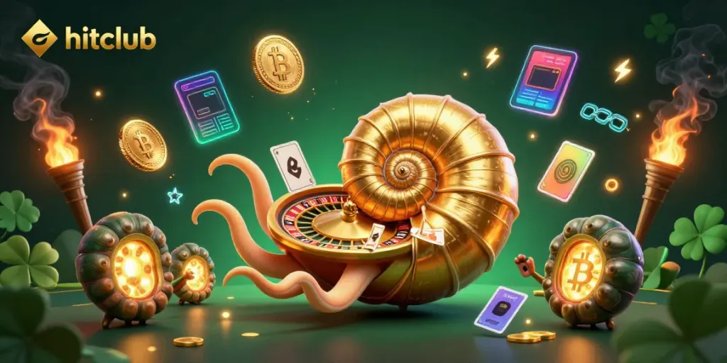 Engage in exciting games at hitclub with a vibrant scene featuring a giant nautilus roulette wheel.