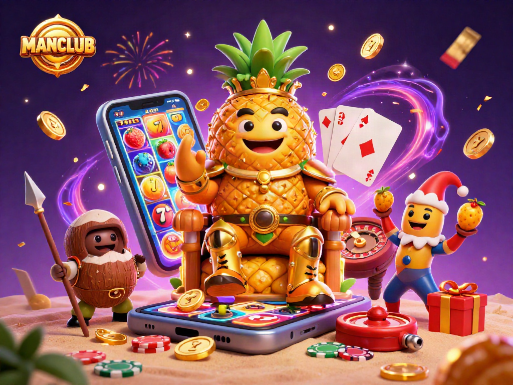 Engage with MANCLUB to win at the colorful beach casino with dynamic slot games and festive characters.