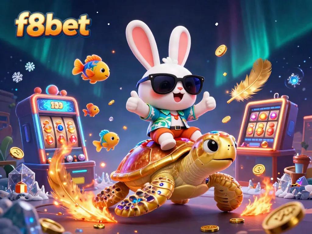 Experience exciting moments with f8bet's thrilling casino games featuring a lucky rabbit and golden turtle.