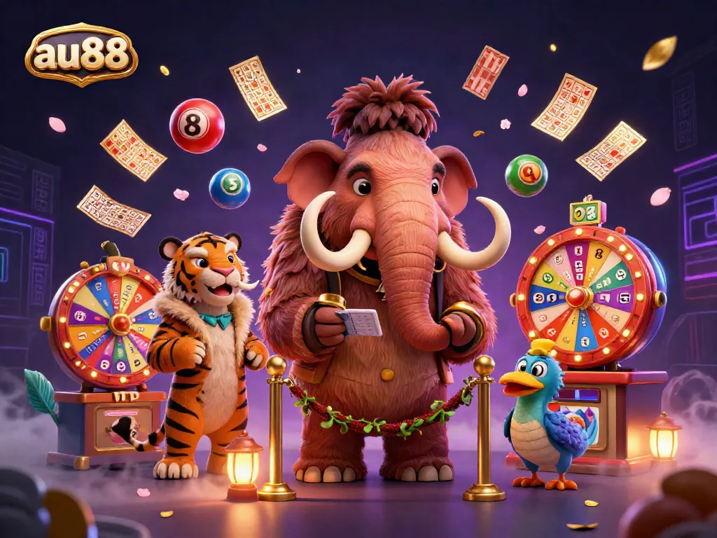 Experience the excitement of au88 with a woolly mammoth bouncer, a saber-tooth tiger guest, and dynamic lottery balls.